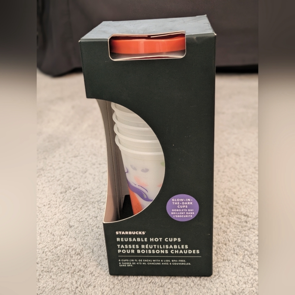 Starbucks Halloween 2022 Set Of 6 Reusable Glow In The Dark Hot Cups